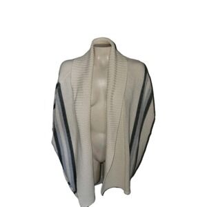 OLD NAVY Striped Open Front Cardigan Duster Sweater Shawl Cream Gray Tunic‎ Knit